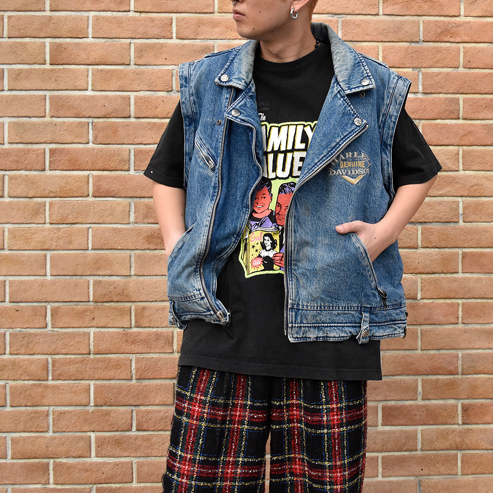 80's~ Harley Davidson 2Way type! デニム ライダースジャケット チェックライナー 241008H