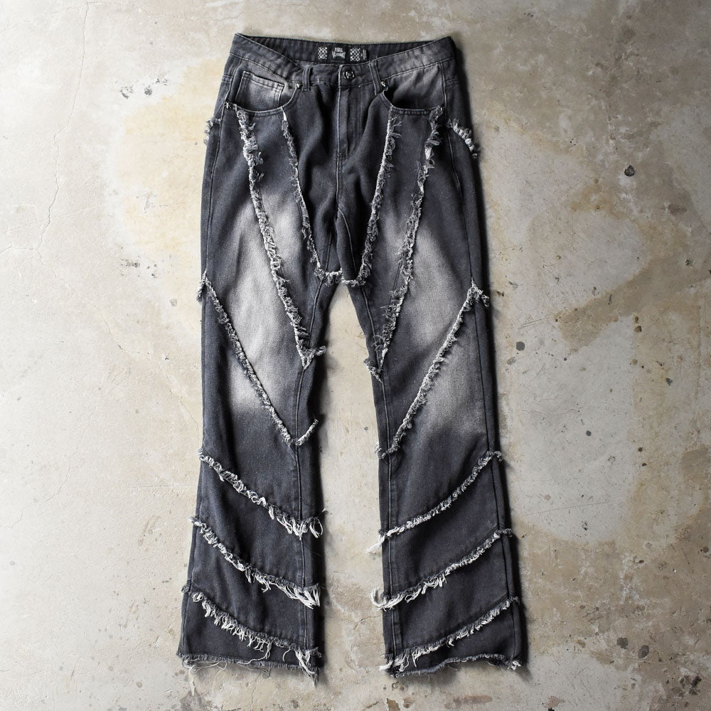 Y2K REBEL VENGEANCE Gothic Fringe フレアパンツ 250919H