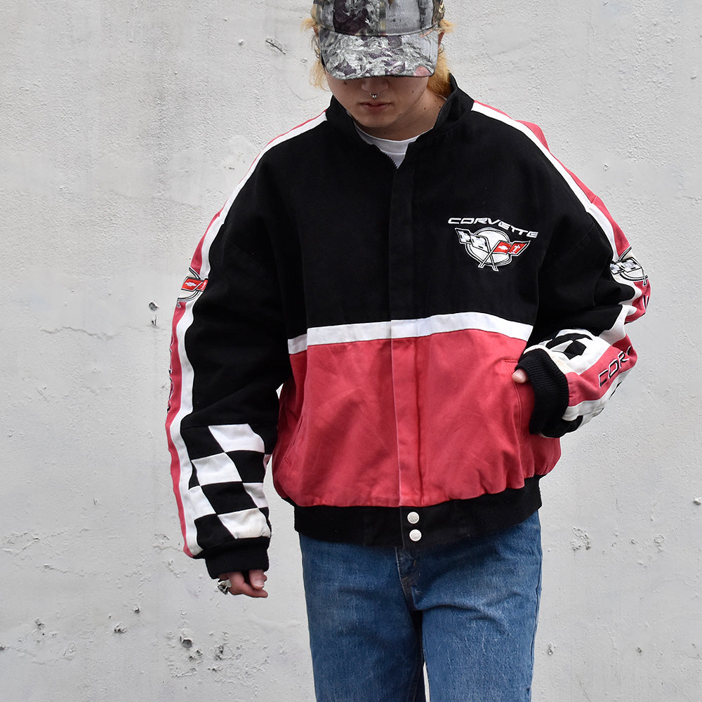 Y2K RACING CHAMPIONS APPAREL チェッカーフラッグ! “Chevrolet Corvette” レーシングジャケット 240321H