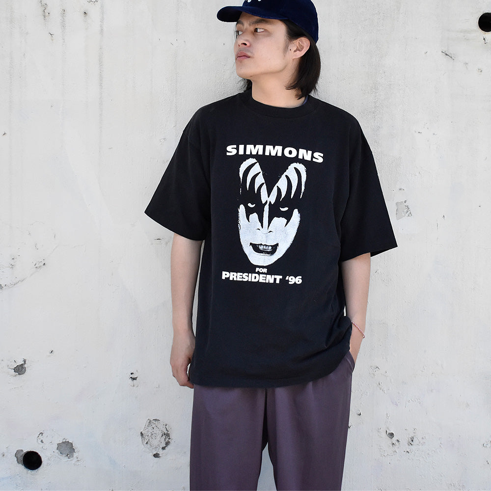 90's KISS “Simmons For President '96” メッセージ ロック Tシャツ 240626H