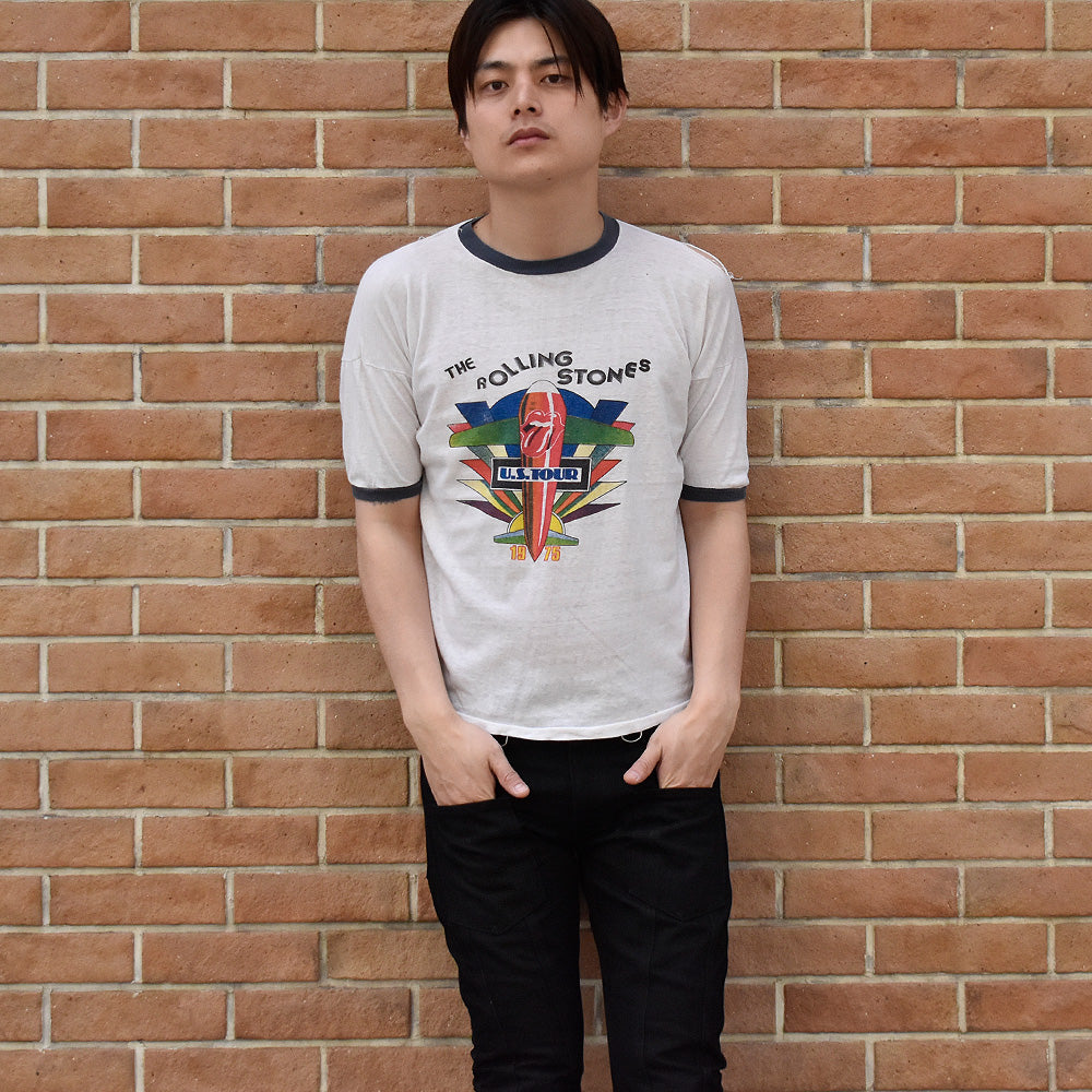 70's The Rolling Stones “U.S. Tour 1975“ 染み込み リンガーTシャツ 250407H