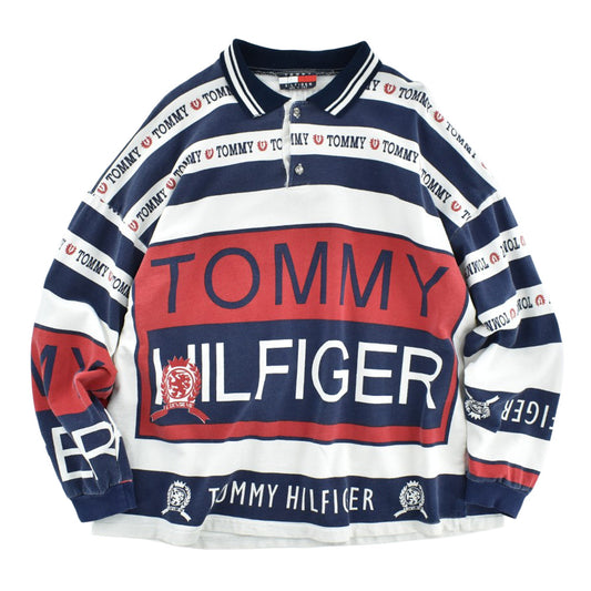90's Tommy Hilfiger ブートレグ AOP ポロスウェットシャツ 260609H
