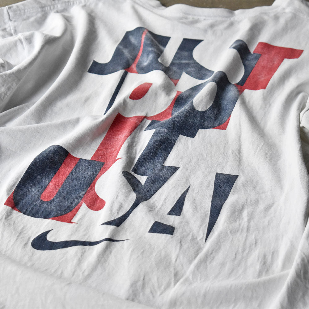 90s USA製 NIKE JUST KICK IT ヴィンテージTシャツ XL 古着 90s NIKE フロント ロゴ スウォッシュ ナイロン パッチ T