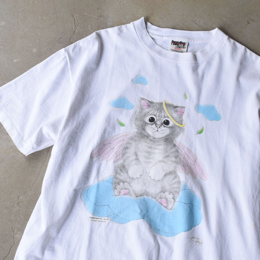90's ”Angel Cat” ネコ アニマルプリント Tシャツ 250425