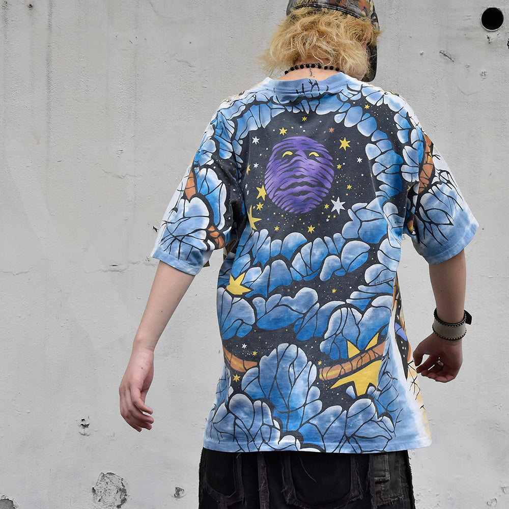 90's Special!AOP! LIQUID BLUE “SUN & MOON” Tシャツ 240730H