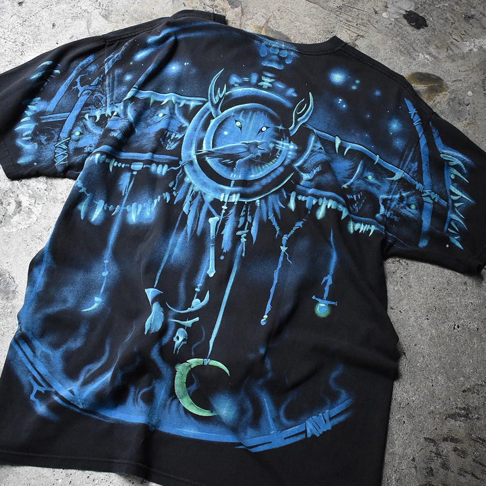 Y2K LIQUID BLUE “wolf” AOP! アニマル Tシャツ 230524H