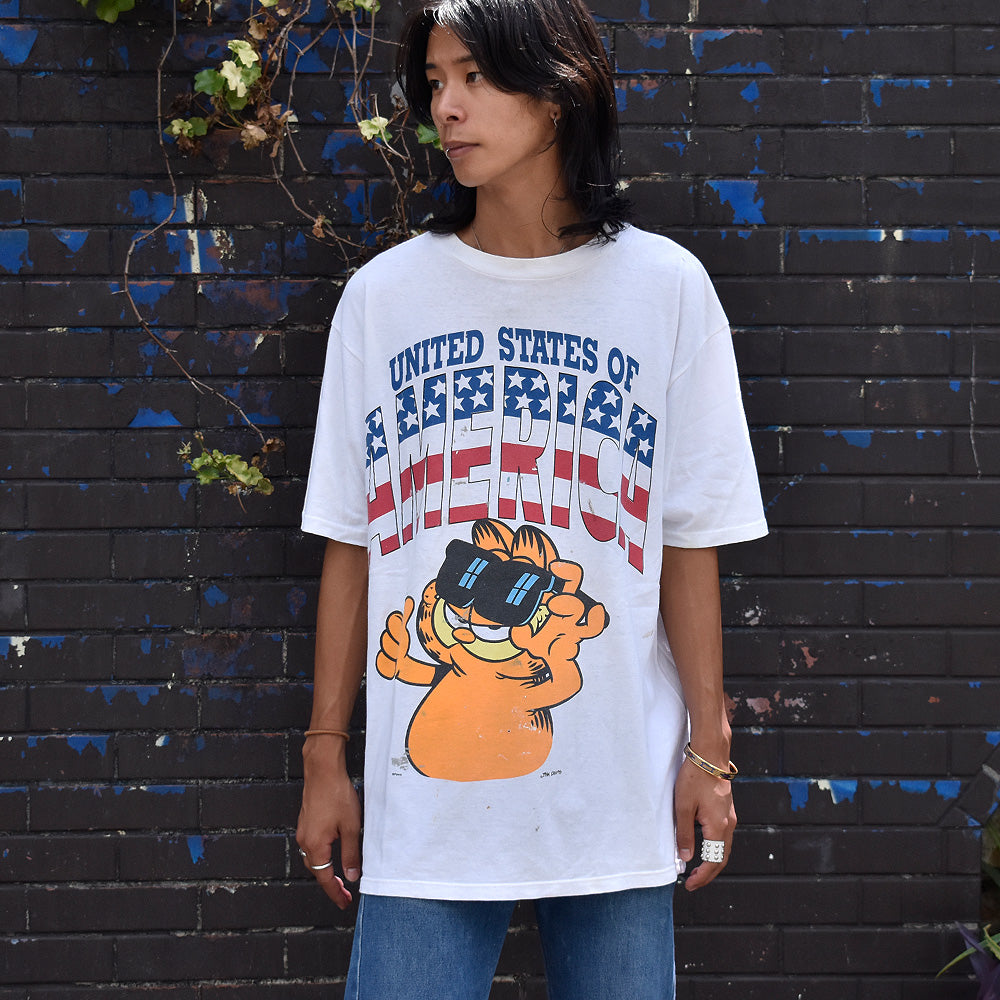 90's Garfield "United States of America" 海外アニメ キャラ Tシャツ USA製 230819H