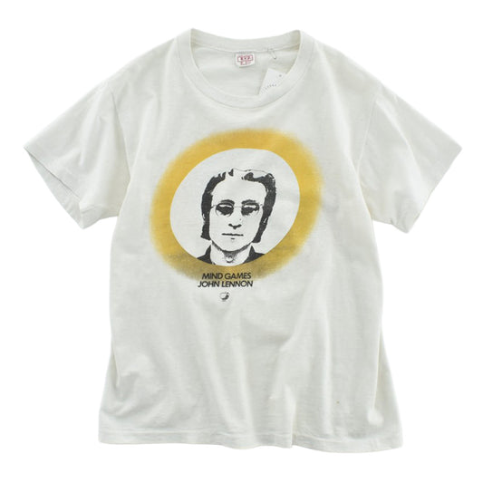 70’s John Lennon ジョン・レノン Mind Games 1973 Apple プロモ 両面プリント ロックTシャツ ヨーコの横顔 黄色い光の輪 ホワイト