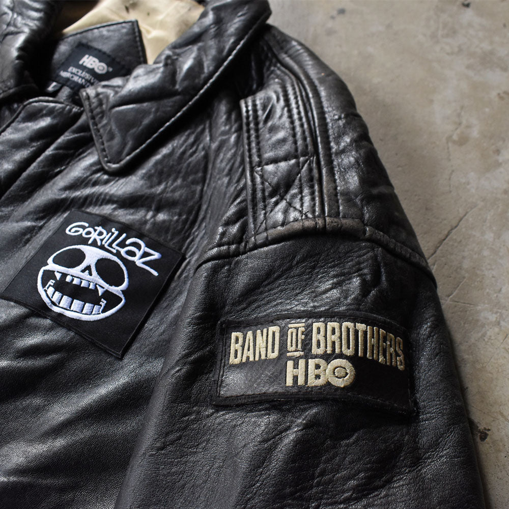 Y2K HBO “BAND OF BROTHERS” レザー フライトジャケット GORILLAZパッチ 251014H