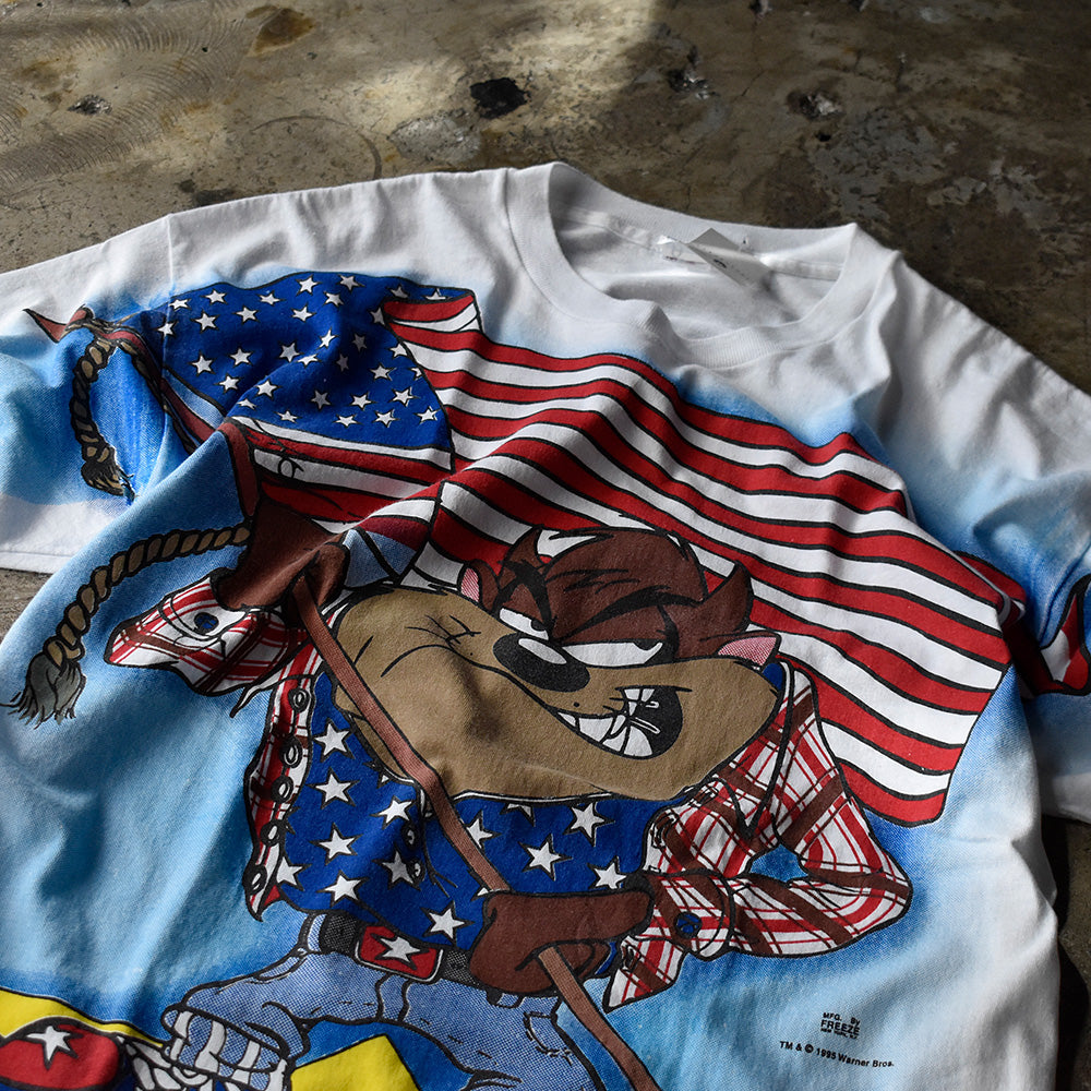 90's Looney Tunes “タズマニアンデビル” AOP! 星条旗 海外アニメ キャラ Tシャツ USA製 230915H