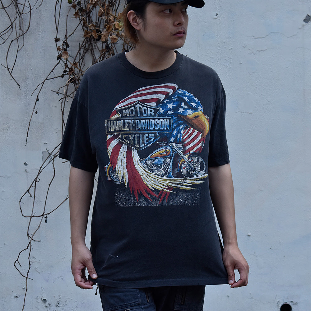90's Harley-Davidson/ハーレー・ダビッドソン 星条旗イーグル! Tee USA製 230831H