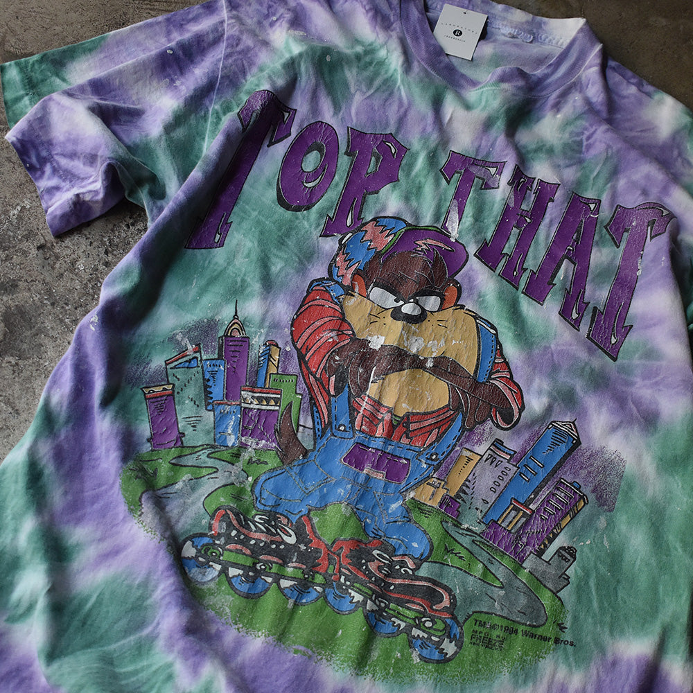 90's Looney Tunes "Tasmanian Devil" 海外アニメ キャラ タイダイ Tシャツ 230522H