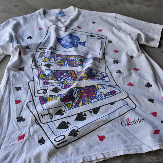90's GILDAN ”the Gambler” 大判プリント トランプ Tシャツ USA製 240511