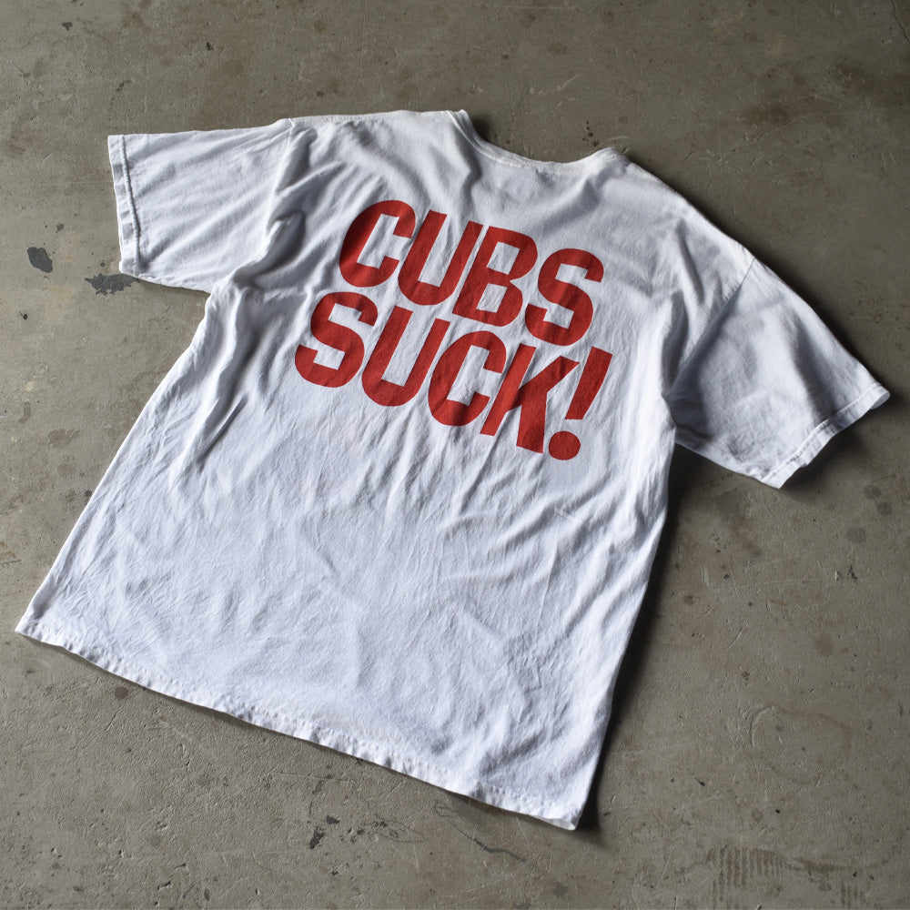 Y2K MLB ”CUBS SUCK!” calvin and hobbes パロディ Tシャツ USA製 230819