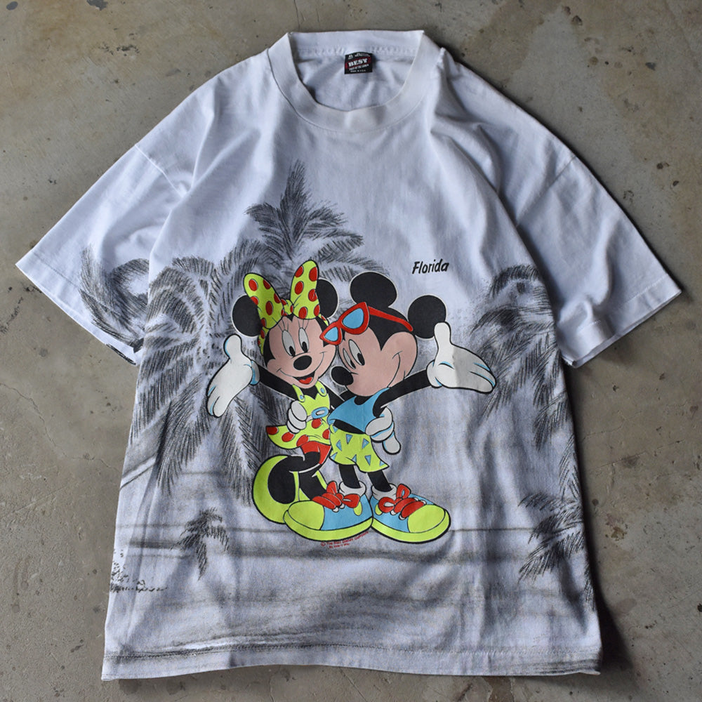 90's　Disney/ディズニー Mickey＆Minnie AOP！ Tシャツ　USA製　230612