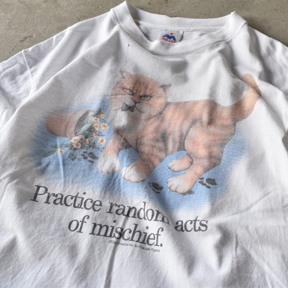 90's “Mischievous cat” ネコ アニマルプリント Tシャツ USA製 230811