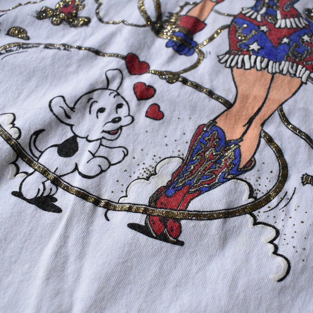 90's “Betty Boop” カウガール ラメプリント キャラTシャツ USA製 240529