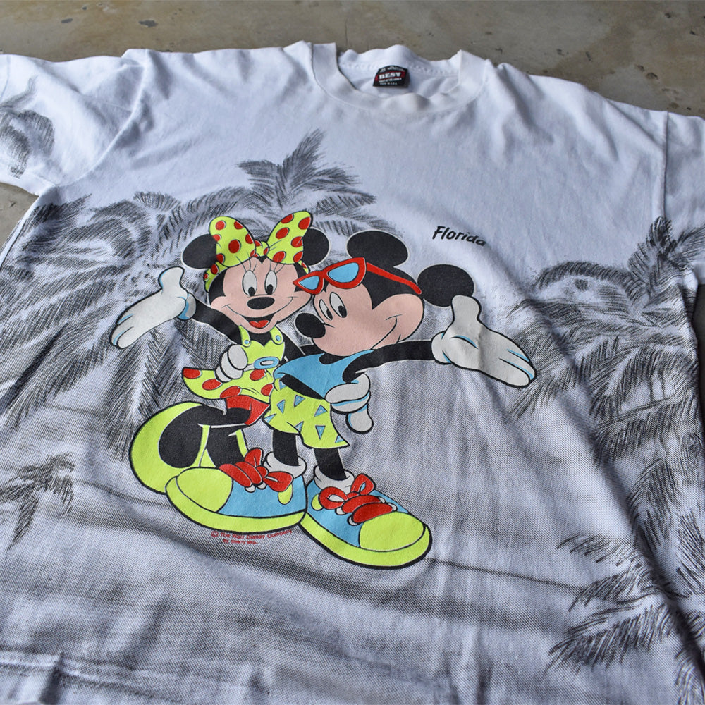 90's Disney/ディズニー Mickey&Minnie AOP! Tシャツ USA製 230612