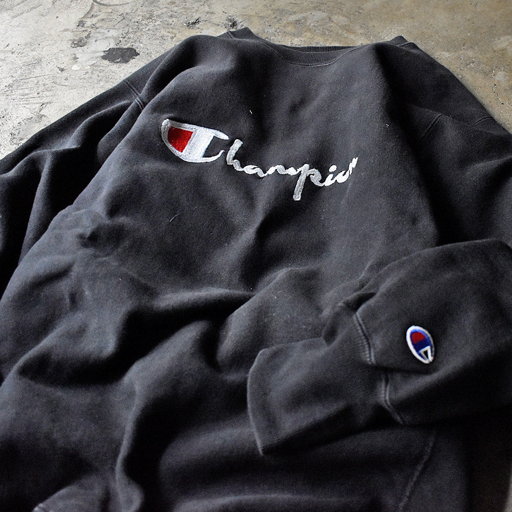 90's Champion ブラック! スクリプトロゴ刺繍 RWスウェット USA製 240205H