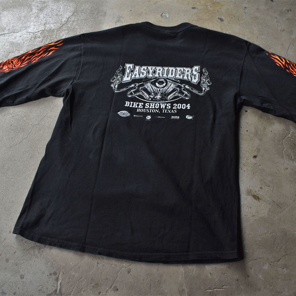 Y2K “Easyriders” 袖プリ ファイヤーパターン! ロングスリーブ Tシャツ 231005