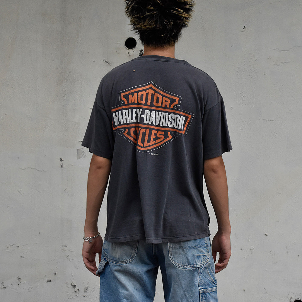 90's Harley-Davidson “イーグル×ロゴ” 両面プリント バイク Tシャツ USA製 250901H