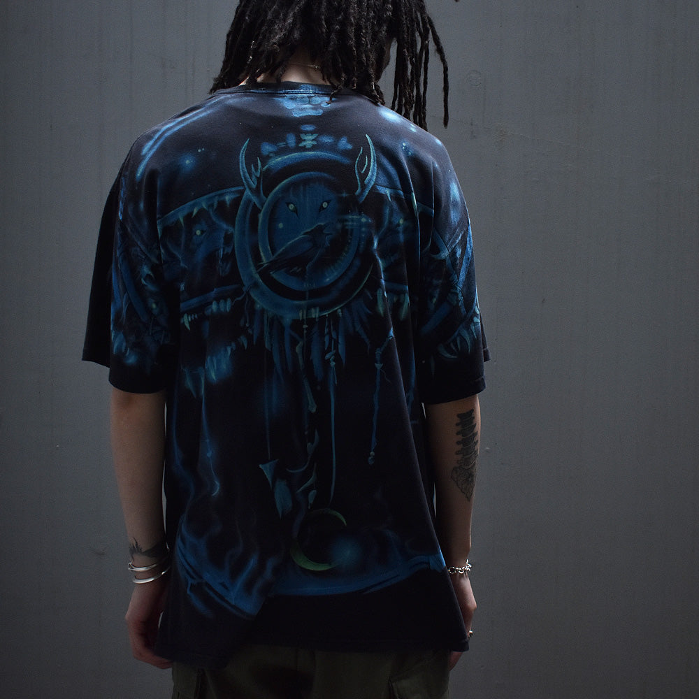 Y2K LIQUID BLUE “wolf” AOP! アニマル Tシャツ 230524H