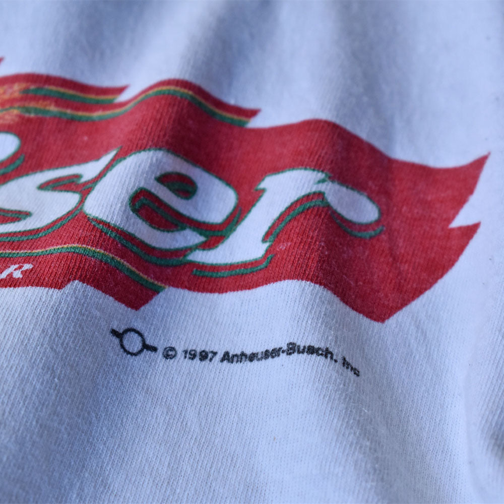 90's DELTA “Budweiser / YOU'RE ONE SICK LIZARD” カメレオン ビール 企業 Tシャツ USA製 240426