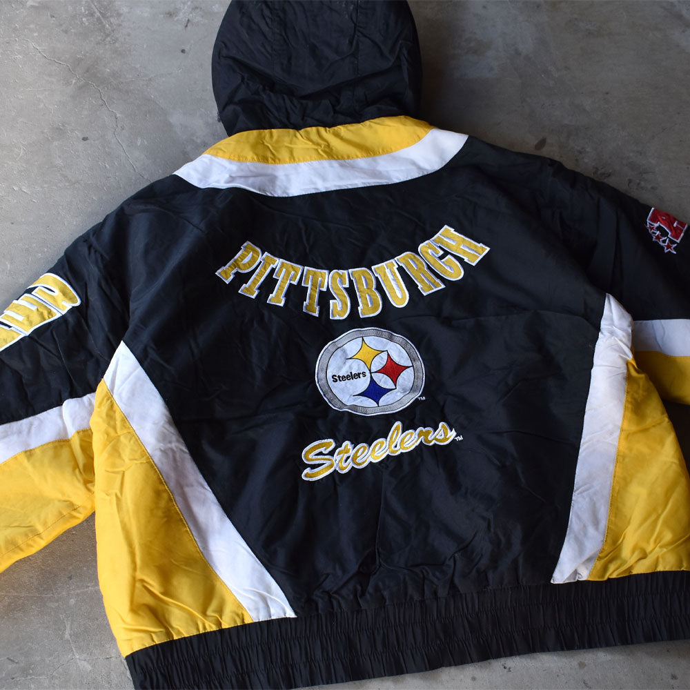 90’s Lee SPORTS “NFL Pittsburgh Steelers” 中綿入り フード ナイロンプルオーバー 240111