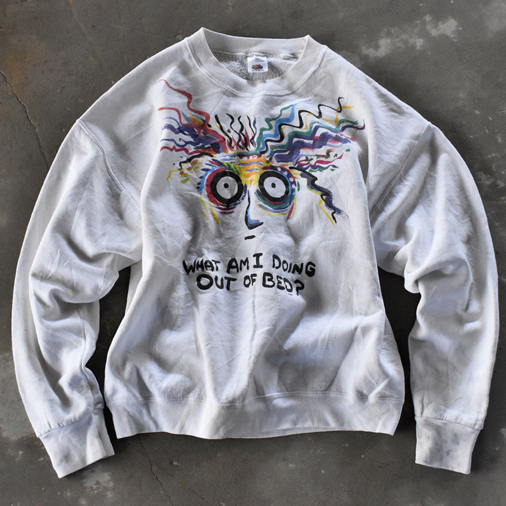 90’s FRUIT OF THE LOOM “What Am I Doing Out Of Bed” アート スウェット USA製 240316