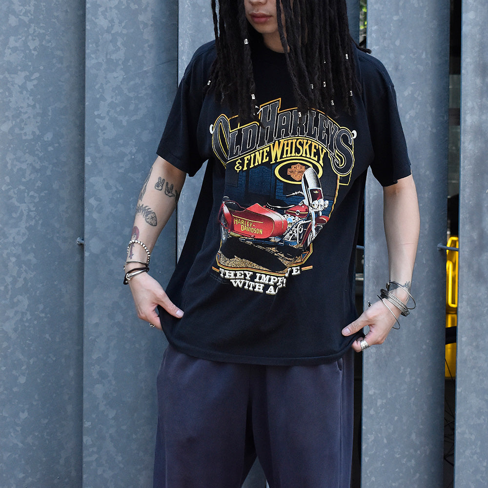 80's Harley Davidson “OLD HARLEYS & FINE WHISKEY” バイク Tシャツ 240728H