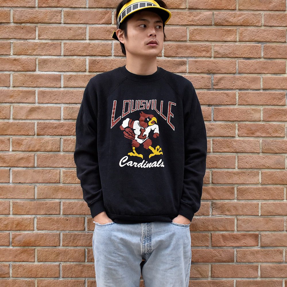 80's~90's “Louisville Cardinals“ ブラック! ラグランスリーブスウェット USA製 241202H