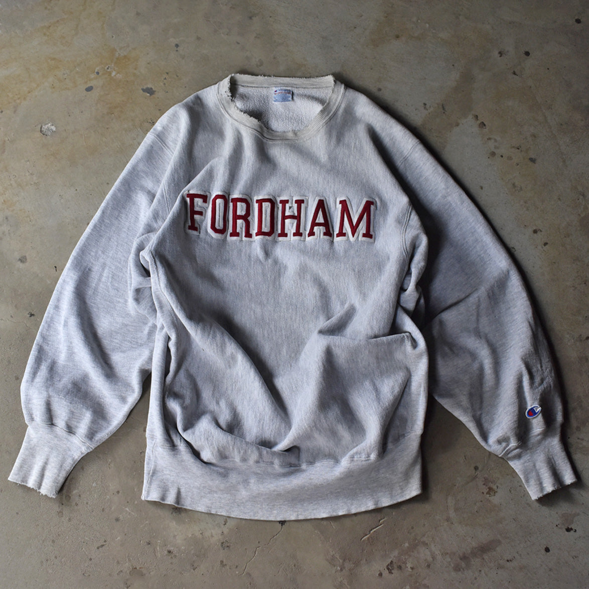 90's Champion/チャンピオン “FORDHAM” ワッペン RWスウェット USA製