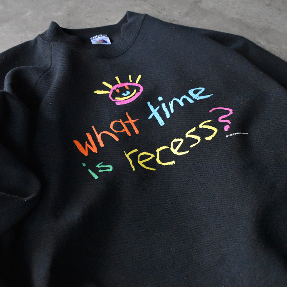 90's Fruit of the Loom “What time is recess？” イラスト スウェット USA製 240417