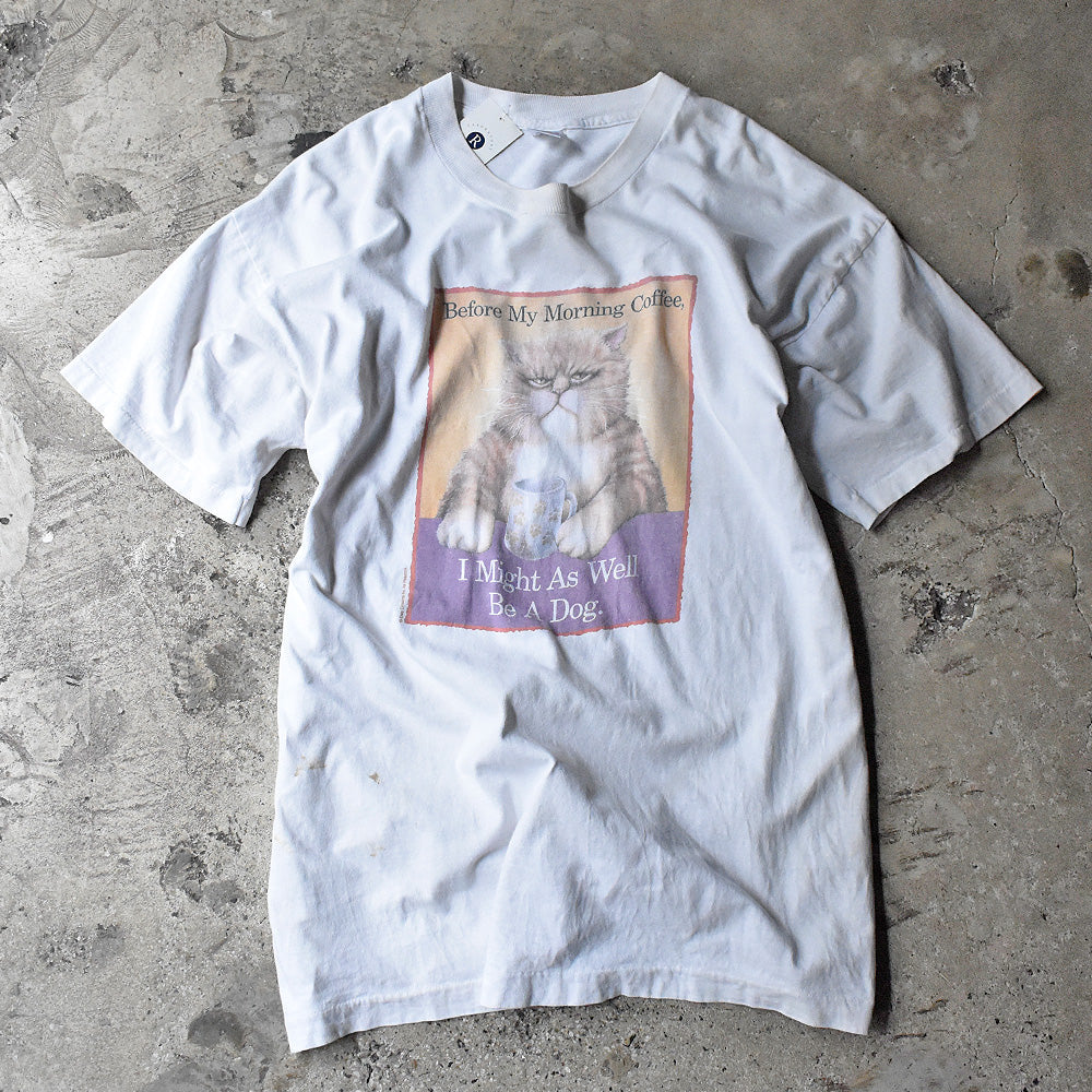 90's “Before My Morning Coffee, I Might As Well Be a Dog“ Cat Tシャツ 240516H