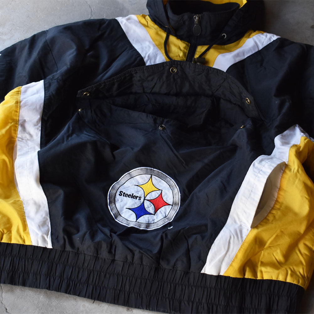 90’s Lee SPORTS “NFL Pittsburgh Steelers” 中綿入り フード ナイロンプルオーバー 240111