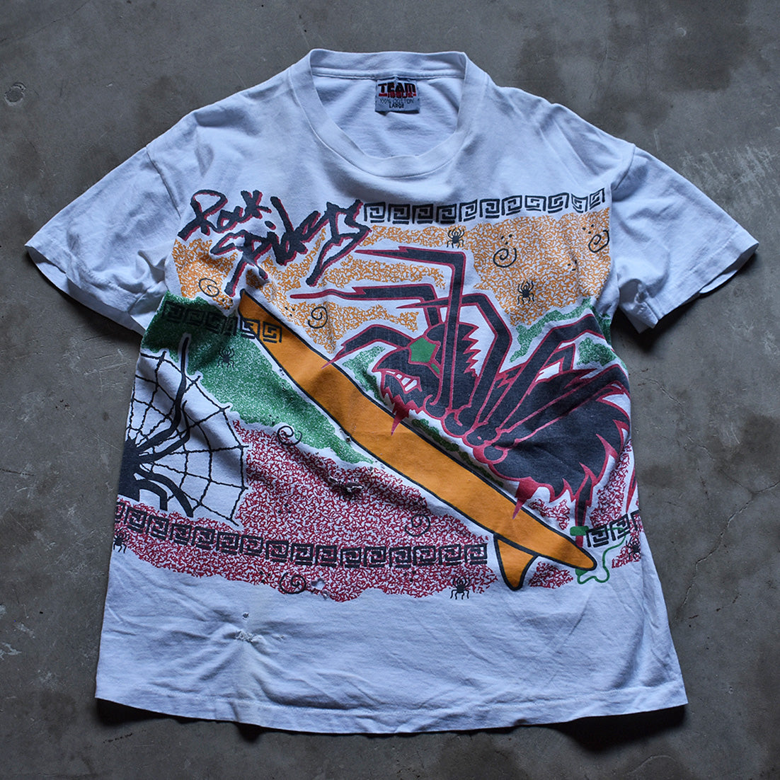 90's ”ROCK SPIDERS” 雷紋 クモ サーフィン プリント Tシャツ USA製 230505H