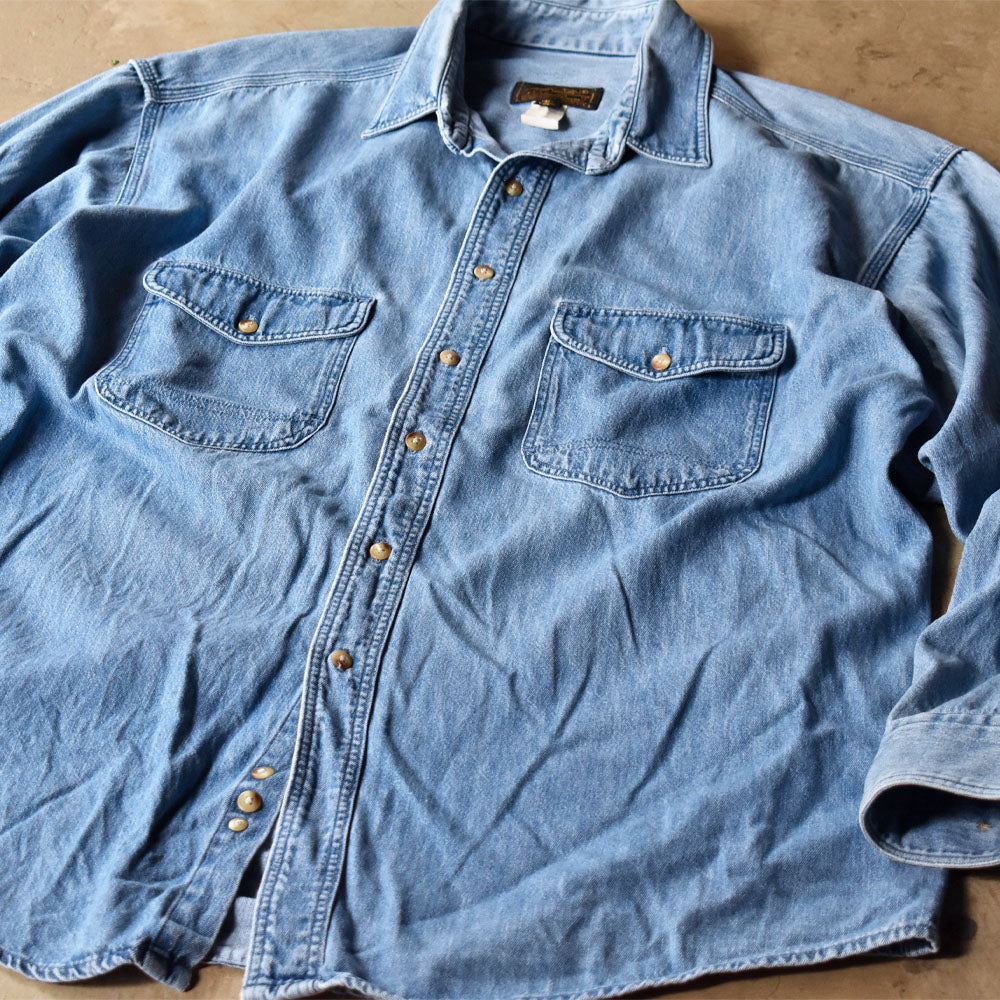 80’s Eddie Bauer 黒タグ! シャンブレー デニムシャツ 240424