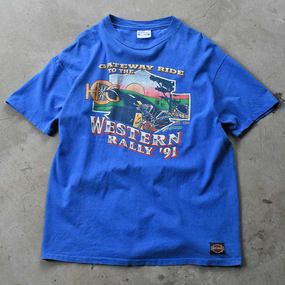 90s USA製 ハーレーT 1991年 両面プリント 短丈 USA製 90s 両面プリント –