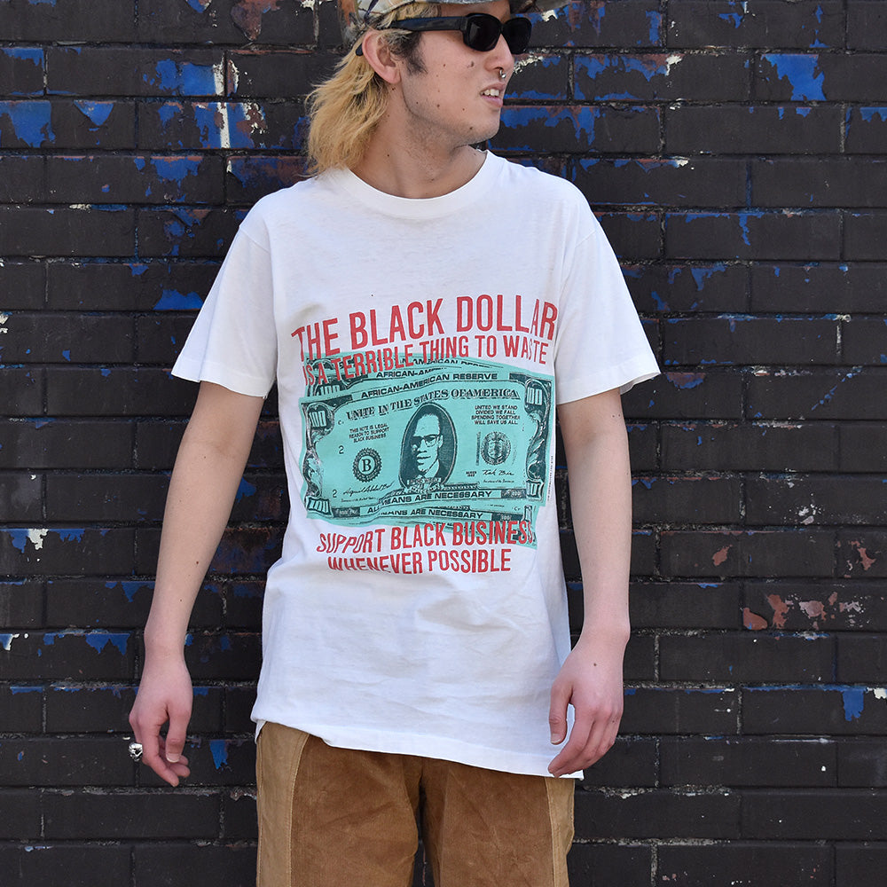 90's Malcolm X “The Black Dollar is a Terrible Thing to Waste” ドル札Tシャツ 240317H