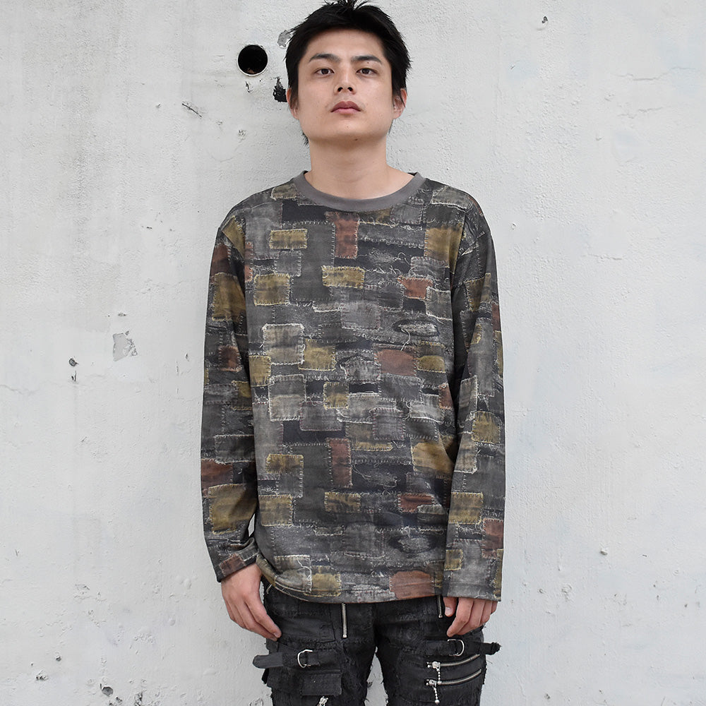 blackmeans “BORO Print“ ロングスリーブTシャツ 945-79TT102-1 240826H