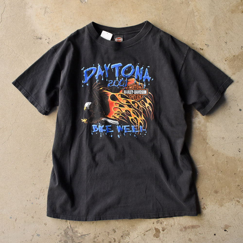 Y2K Harley-Davidson “DAYTONA BIKE WEEK 2001” ファイヤーパターン! 両面プリント Tシャツ USA製 250409