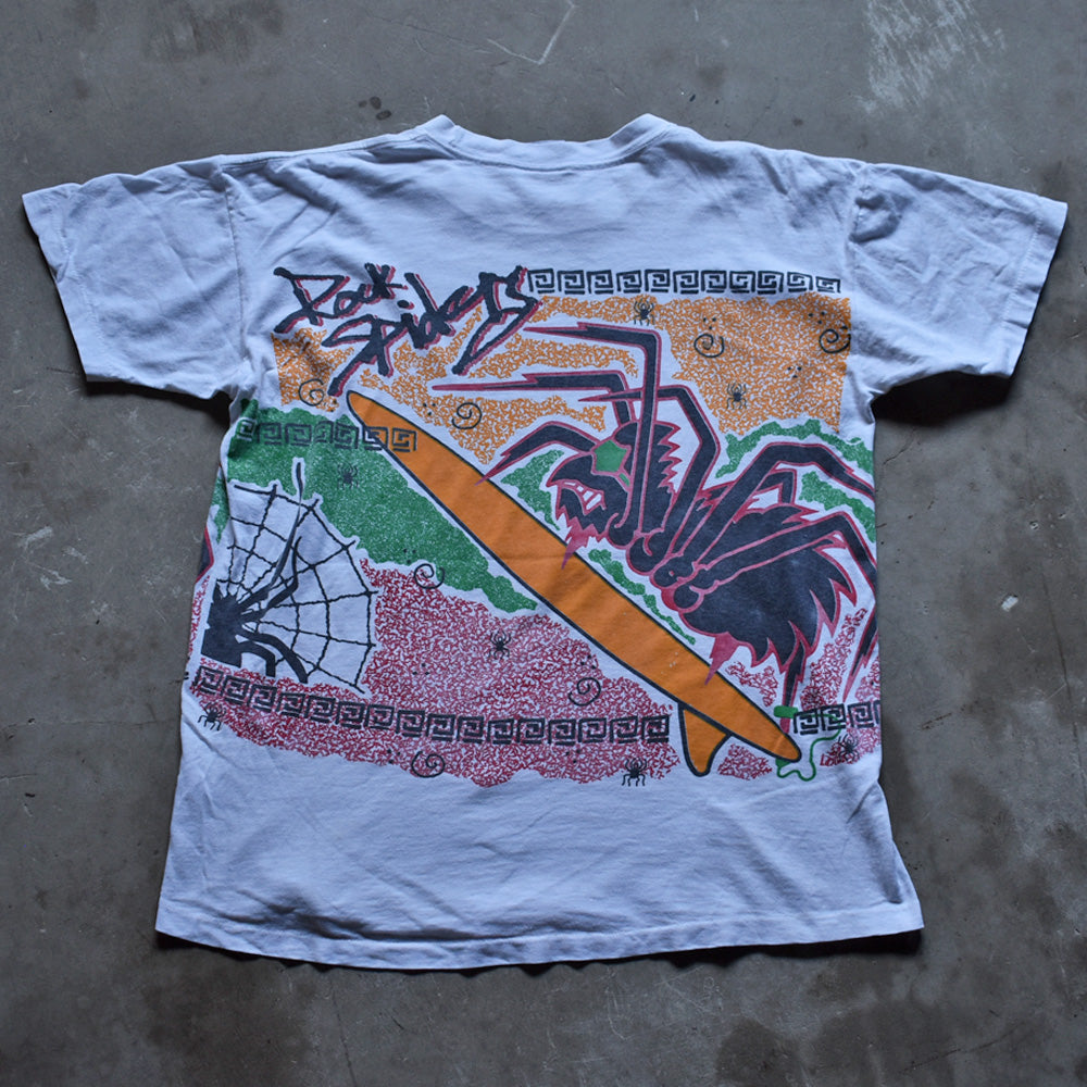 90's ”ROCK SPIDERS” 雷紋 クモ サーフィン プリント Tシャツ USA製 230505H
