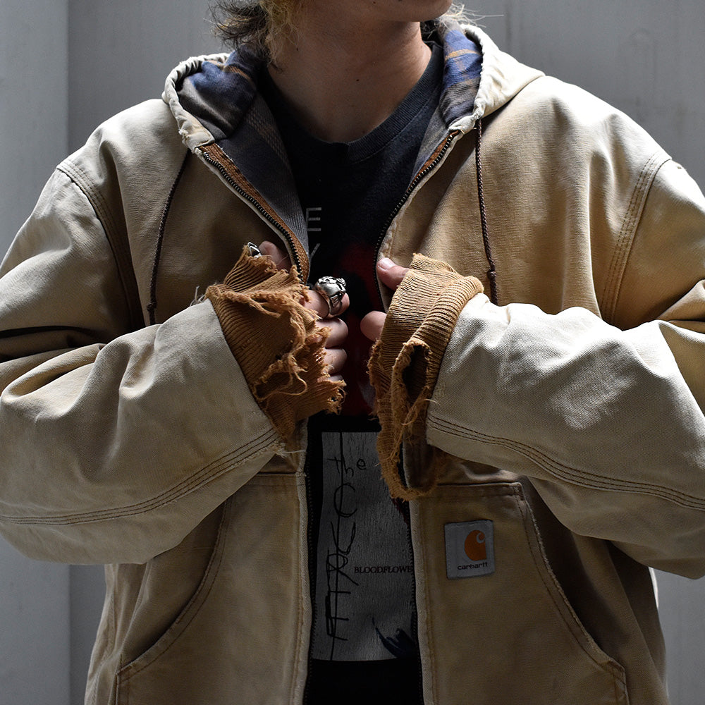 80's~ チェックライナー! ダメージ! Carhartt アクティブパーカー 231005H