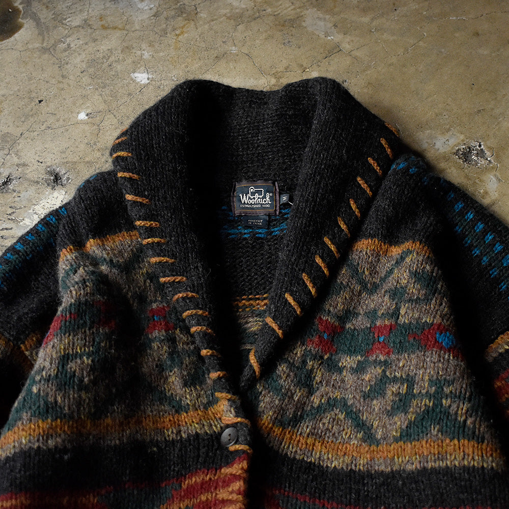 90's Woolrich ネイティブ柄 ショールカラー ハンドニットカーディガン 240125