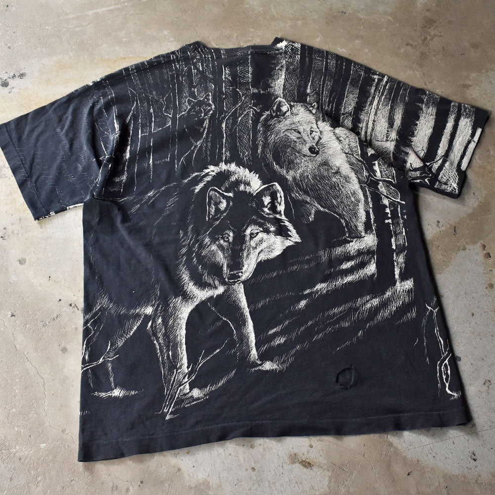 90’s “WOLF” AOP! オオカミ アニマルプリントTシャツ USA製 240605
