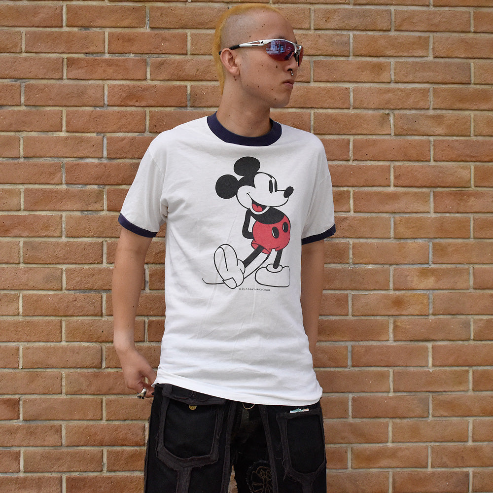 70's Disney “Mickey” 100%コットン 染み込み リンガーTシャツ USA製 240912H
