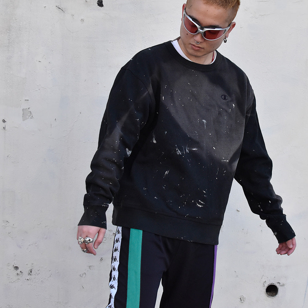 ペンキ! Champion ブラック クルーネックスウェット 250123H
