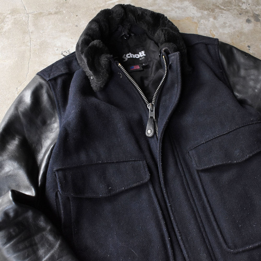 Schott ウール × レザー フライトジャケット 251017H