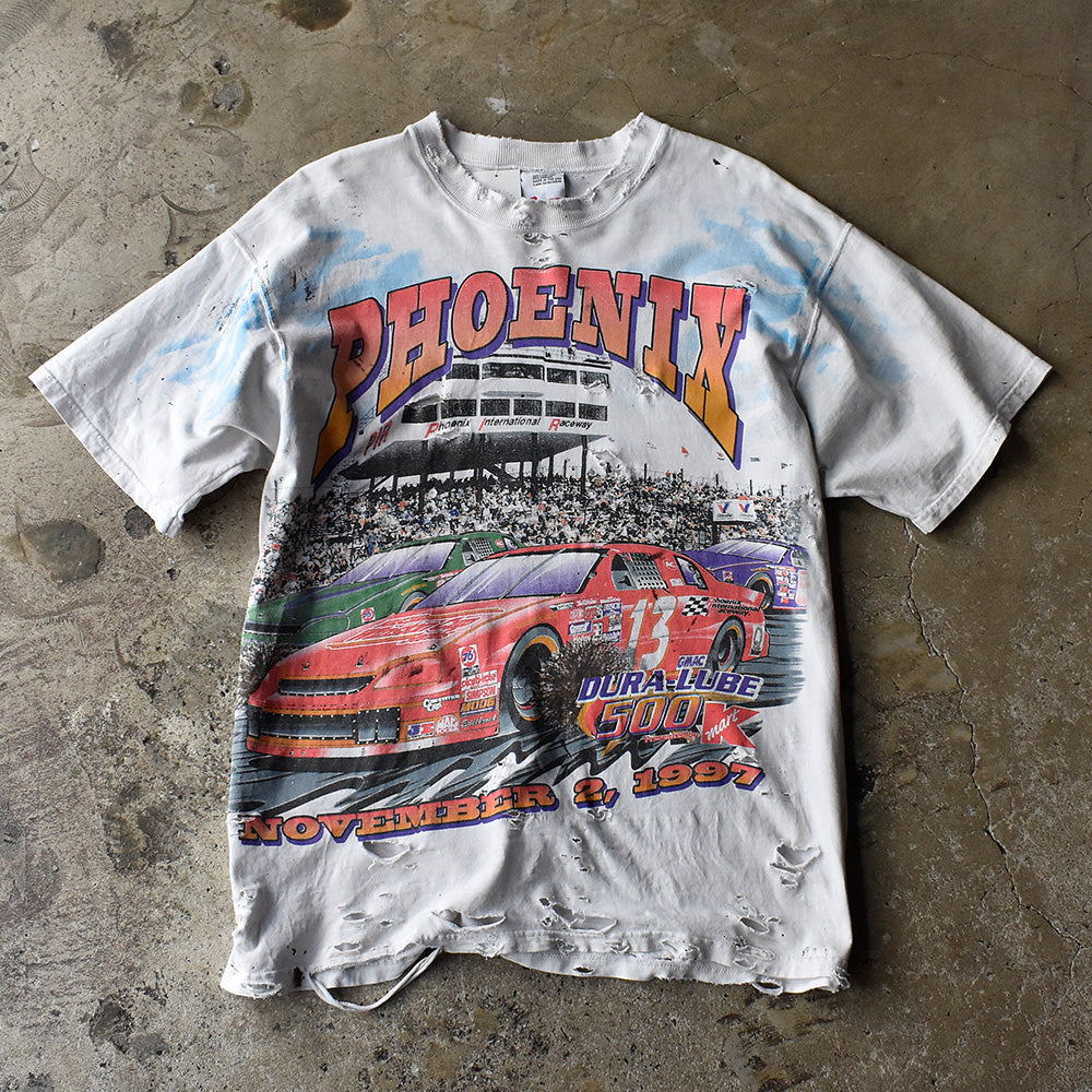 90's ボロ! CHASE authentics AOP レーシング Tシャツ USA製 250805H