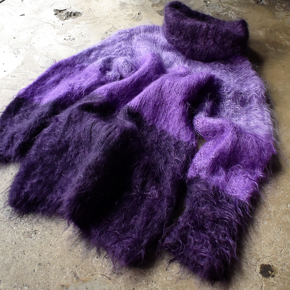 ロング丈 ボーダー柄 タートルネック モヘアニット 250204HSGI